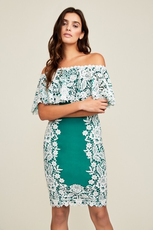 TADASHI SHOJI NICOLE OFF-THE-SHOULDER LACE DRESS