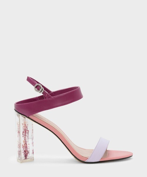 CHARLES & KEITH FLORAL LUCITE HEEL SANDALS