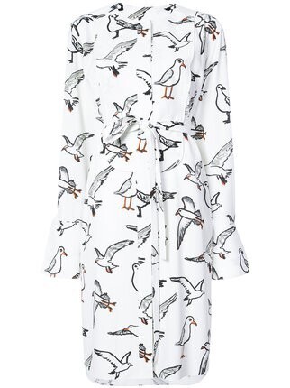 Oscar de la Renta bird-print belted longline blouse