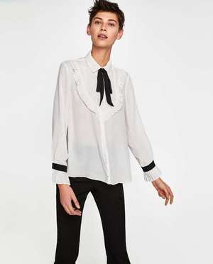 ZARA リボン付きフロントスタイシャツ