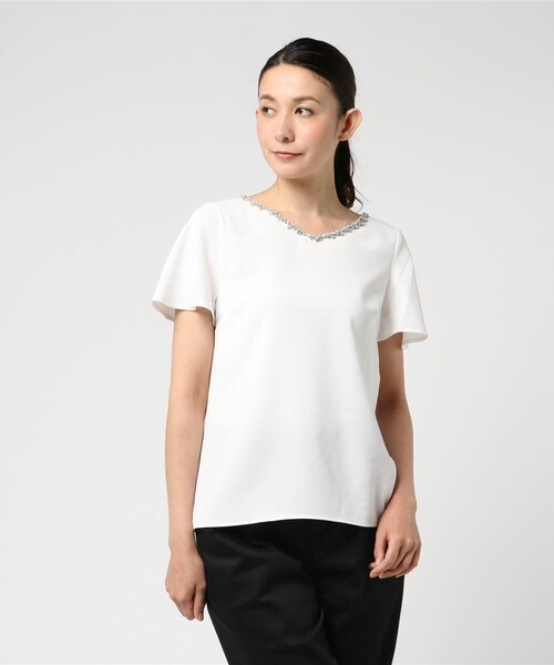 ANAYI ダブルクロスVネックビジューBL
