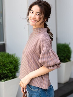 TONAL チェックキャンディスリーブブラウス