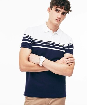 LACOSTE スリムフィット カラーブロックボーダー ポロシャツ (半袖)