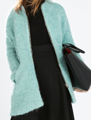 ZARA フロントジップ付きブークレーオーバーコート