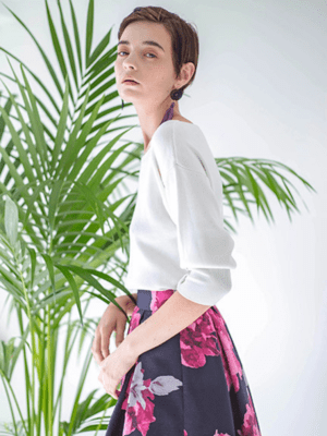 LADYMADE ボタンカフスボートネックニット