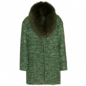 Alice + Olivia エメラルドウールコート Knitted coat with fur trim