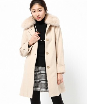 QUEENS COURT ファー付きウールコート
