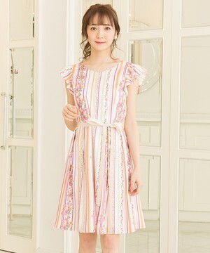 LAISSE PASSE フラワーストライプワンピース