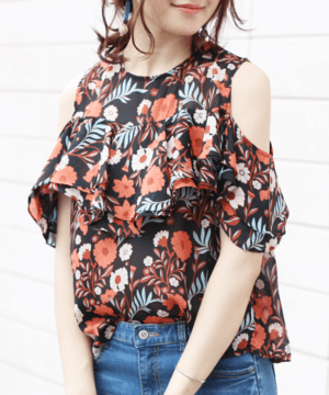 reca 花柄シフォンフリルオフショルダーブラウス(k-han5919)