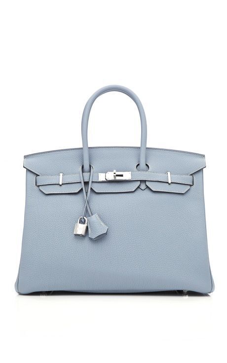HERMES 35cm Blue Lin Clemence Leather Birkin