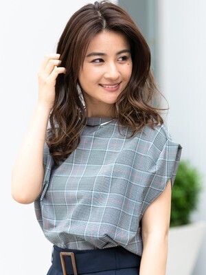 TONAL チェックノースリブラウス