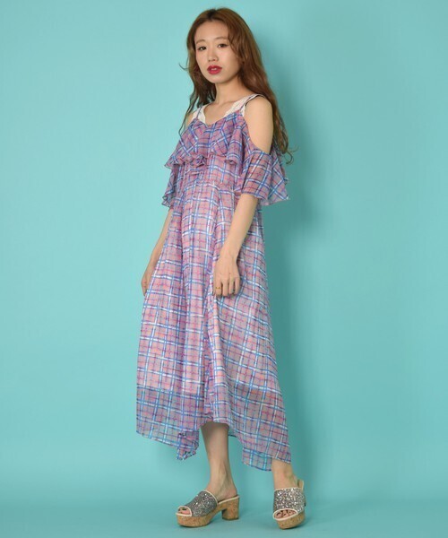 w closet チェック柄ラッフルキャミワンピース