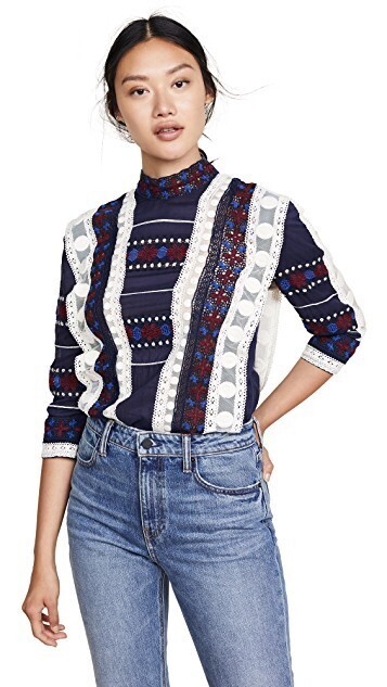 Sea New York Ila Lace 3/4 Sleeve Top
