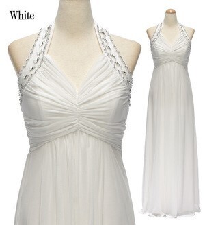 DressLine ビーズ装飾ホルター バストギャザー ハイウエスト フレア ロングドレス