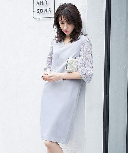 GIRL レースフレアスリーブVネックワンピース