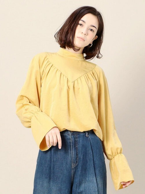 BEAUTY&YOUTH UNITED ARROWS BY マットデシンギャザースタンドカラーブラウス