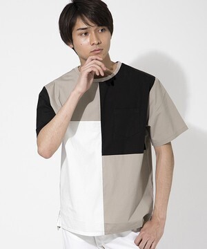 J.FERRY ストレッチ ブロード ブロック Tシャツ/ストレッチブロードプルオーバー