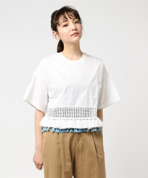 3.1 Phillip Lim boxy cropped tee with eyelet fringed hem