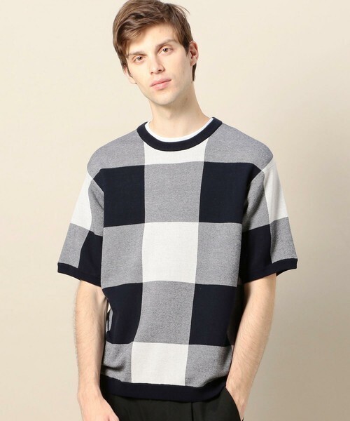 BEAUTY&YOUTH UNITED ARROWS BY ブロックチェック ニット(SC BLC/CHK CREW SS)