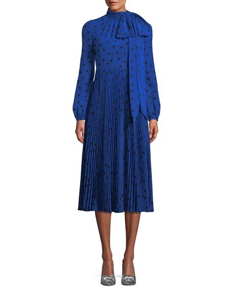 VALENTINO Long-Sleeve Heart-Print Dress w/ Bow