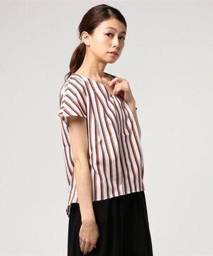 Sens de vie Sdv ストライプVネックタックブラウス