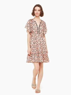 kate spade new york BY THE POOL FLORAL MOSAIC FLUTTER DRESS