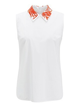 BOSS Stretch-cotton blouse with palm-leaf embroidery