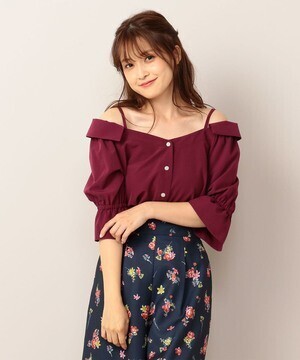 MIIA ストラップ抜き襟5分袖ブラウス