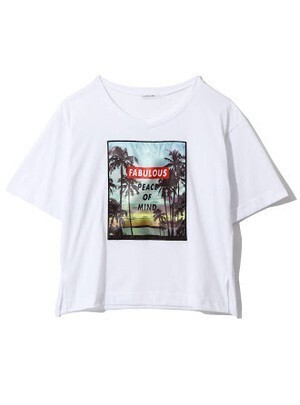 GRL ロゴリゾート転写プリントVネックTシャツ