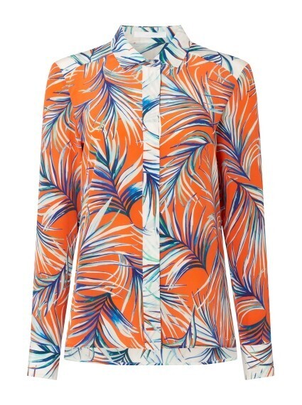 HUGO BOSS BILORIKA1 PALM PRINT SILK SHIRT