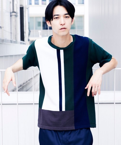 tk.TAKEO KIKUCHI カラーパネルドッキングTシャツ