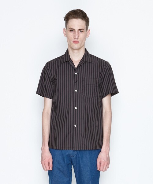 NUMBER (N)INE STRIPE OPEN COLLAR SHIRT