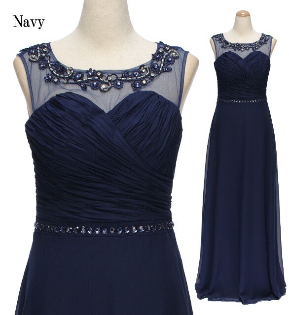 DressLine メッシュシースルーデコルテ×ギャザーバスト シフォン ロングドレス