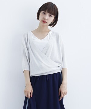 merlot カシュクールラメニットトップス