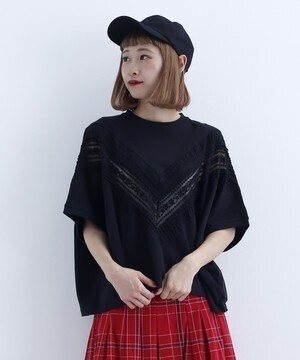 merlot V字レースラインカットソー