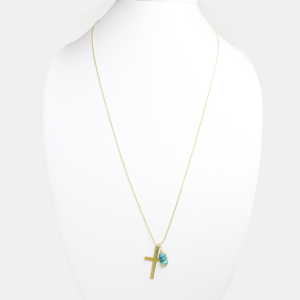 Brooklyn Charm クロス50mm チャイニーズターコイズ ボールチェーンネックレス60cm(BCNK0036)