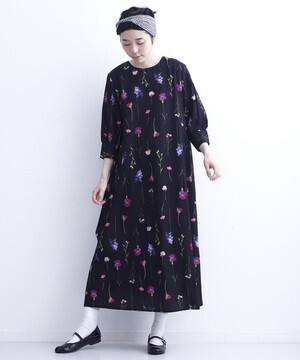 merlot plus 春の押し花柄ワンピース1394