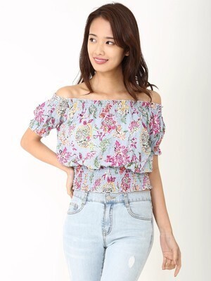 DURAS 花柄2WAYシャーリングトップ