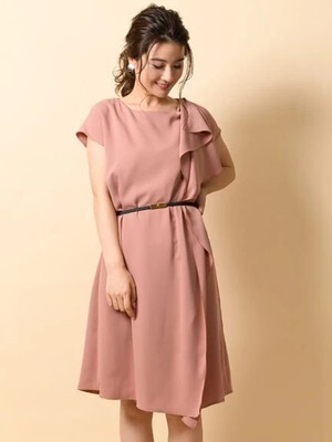 TONAL ショルダーラッフルドレス