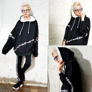 KINGLYMASK #ootd ダブルフード ロゴテープ アームスリット スーパー ビッグ パーカー