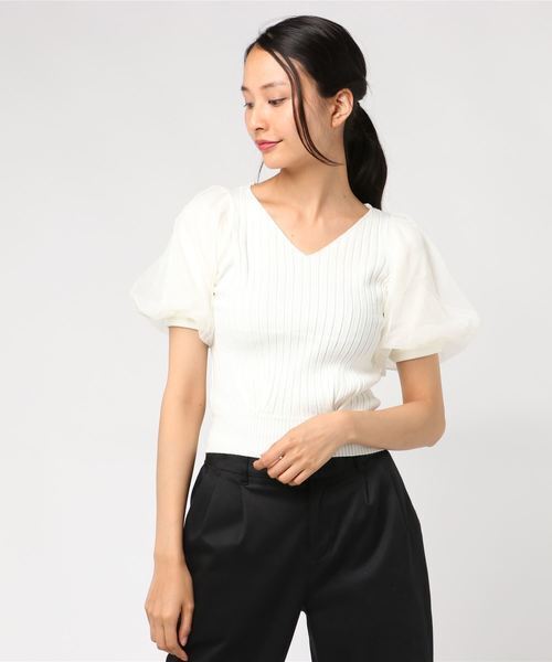 CECIL McBEE 袖チュールニットTOPS