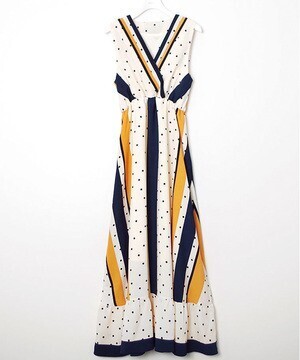 ECLIN ラインドットカシュクールワンピース