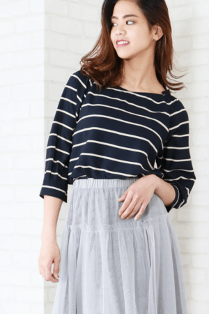 &g’aime ショルダーフリルタックボーダーブラウス(988-62231)