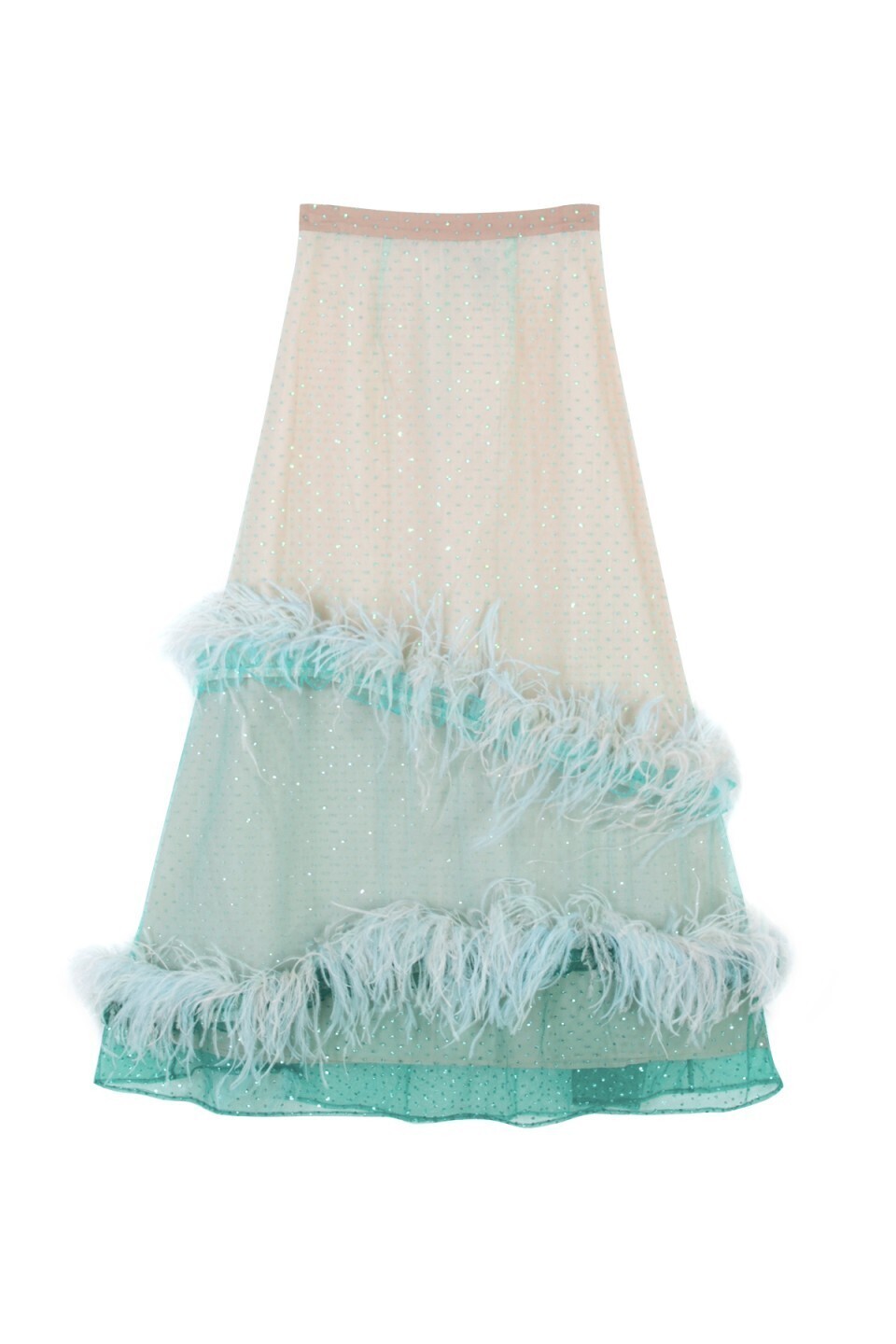 kloset Sparkling Long Skirt With Feather Detail