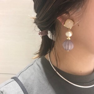 Ane Mone パール×ウッドイヤリング