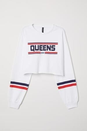 H&M プリント スウェットショートトップス