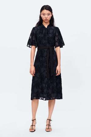 ZARA フリンジ付きジャカードワンピース