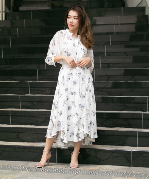 LADYMADE フラワーシフォンアシメヘムフレアスカート