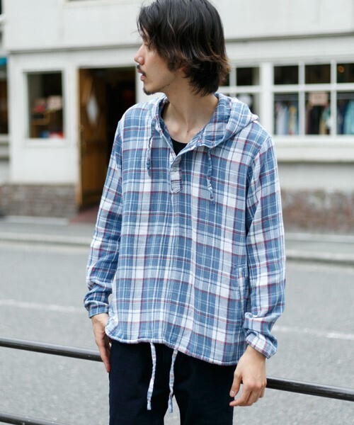 URBAN RESEARCH Sonny Label インディゴチェックフードシャツ