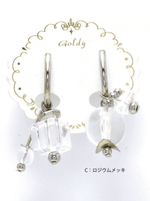 GOLDY 2170609 Cアシンメトリー クリアーパーツ フォールド イヤリング ショートシルバー
